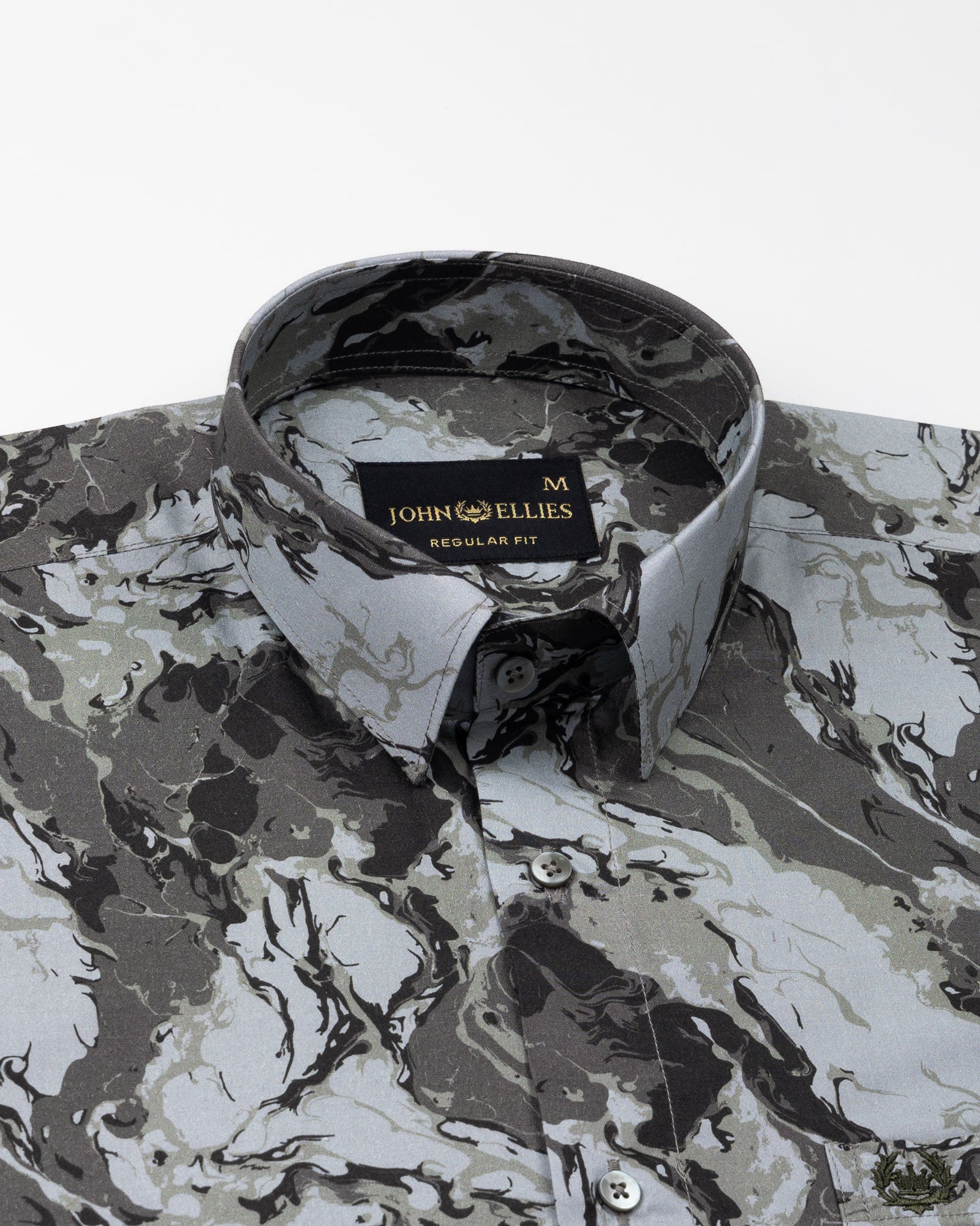Belagio Army Green Printed Cotton Shirt - John Ellies