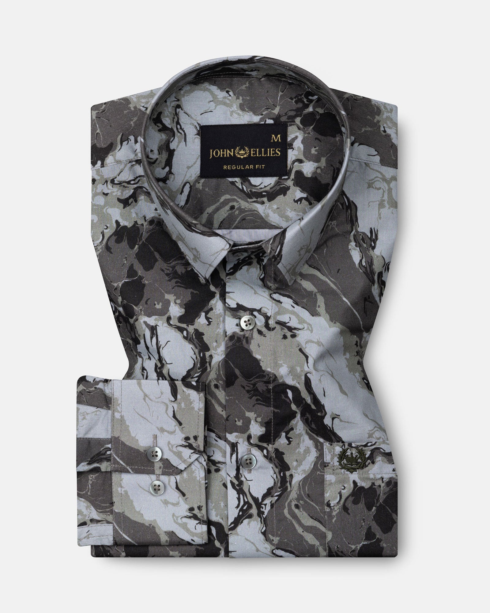 Belagio Army Green Printed Cotton Shirt - John Ellies