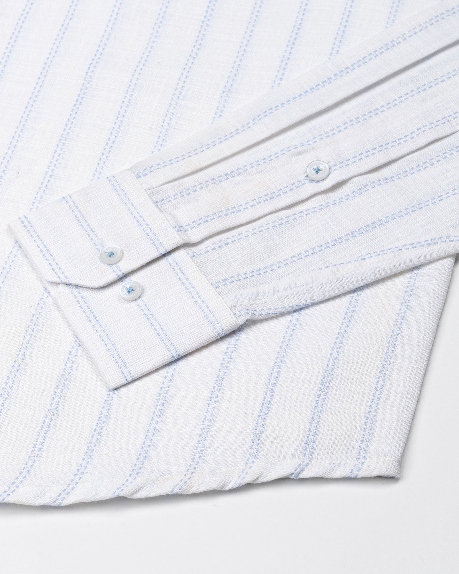 Arezo Sky Blue Stripes Linen Shirt - John Ellies