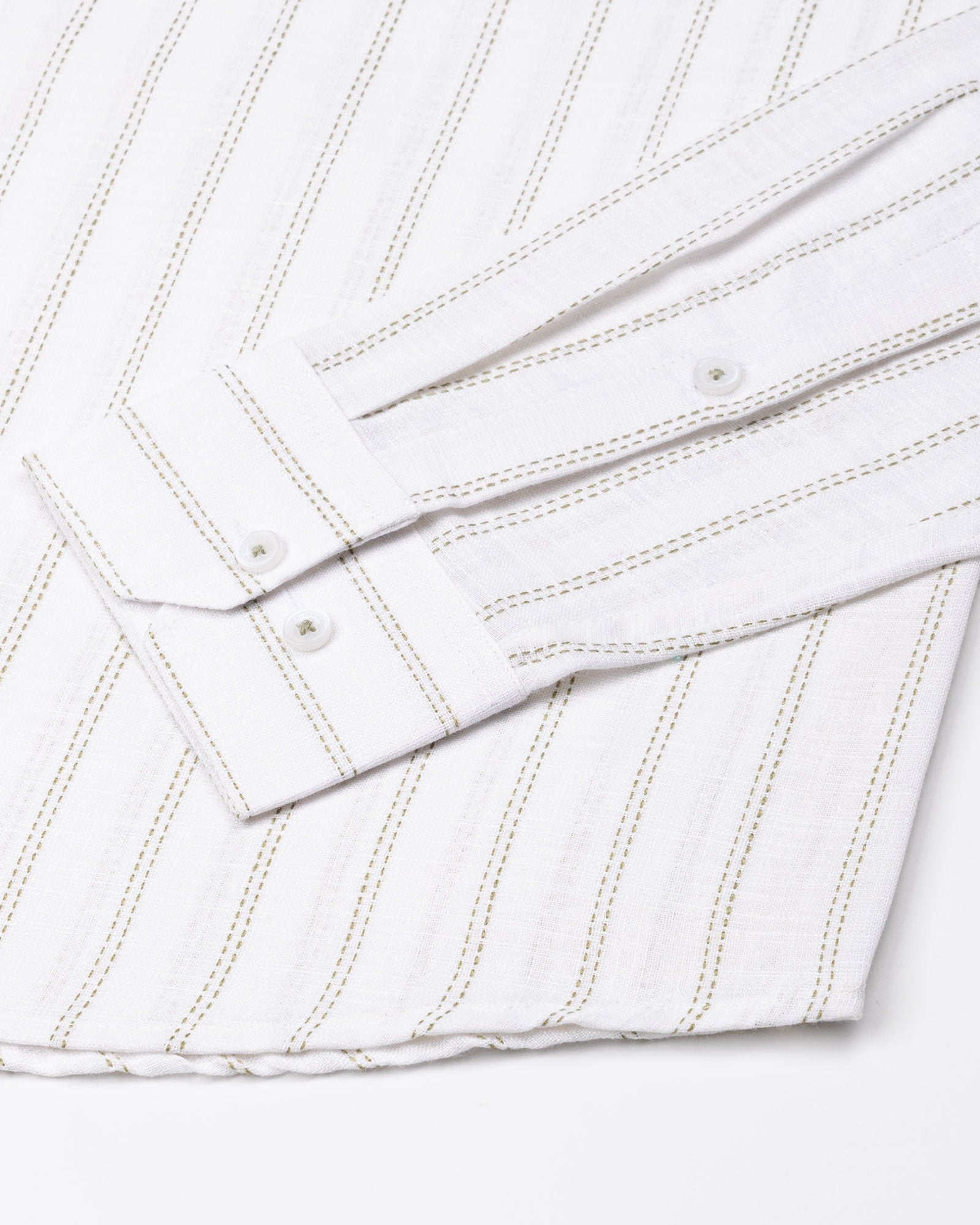 Arezo Olive Stripes Linen Shirt - John Ellies