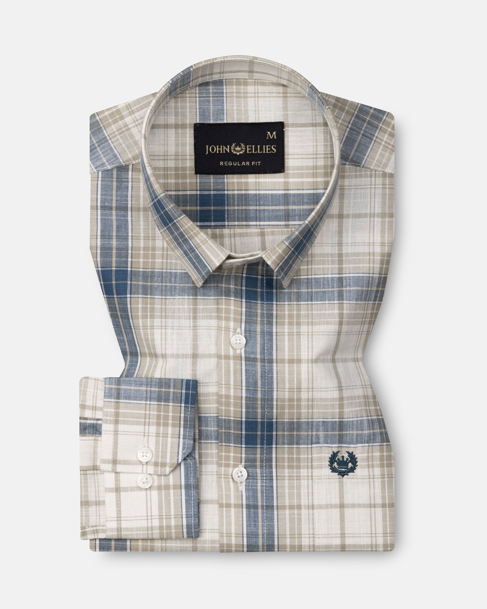 Vender Blue & Beige Check Linen Shirt - John Ellies