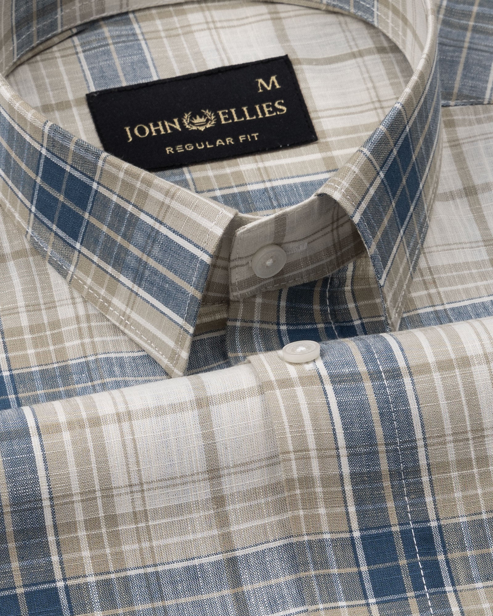 Vender Blue & Beige Check Linen Shirt - John Ellies