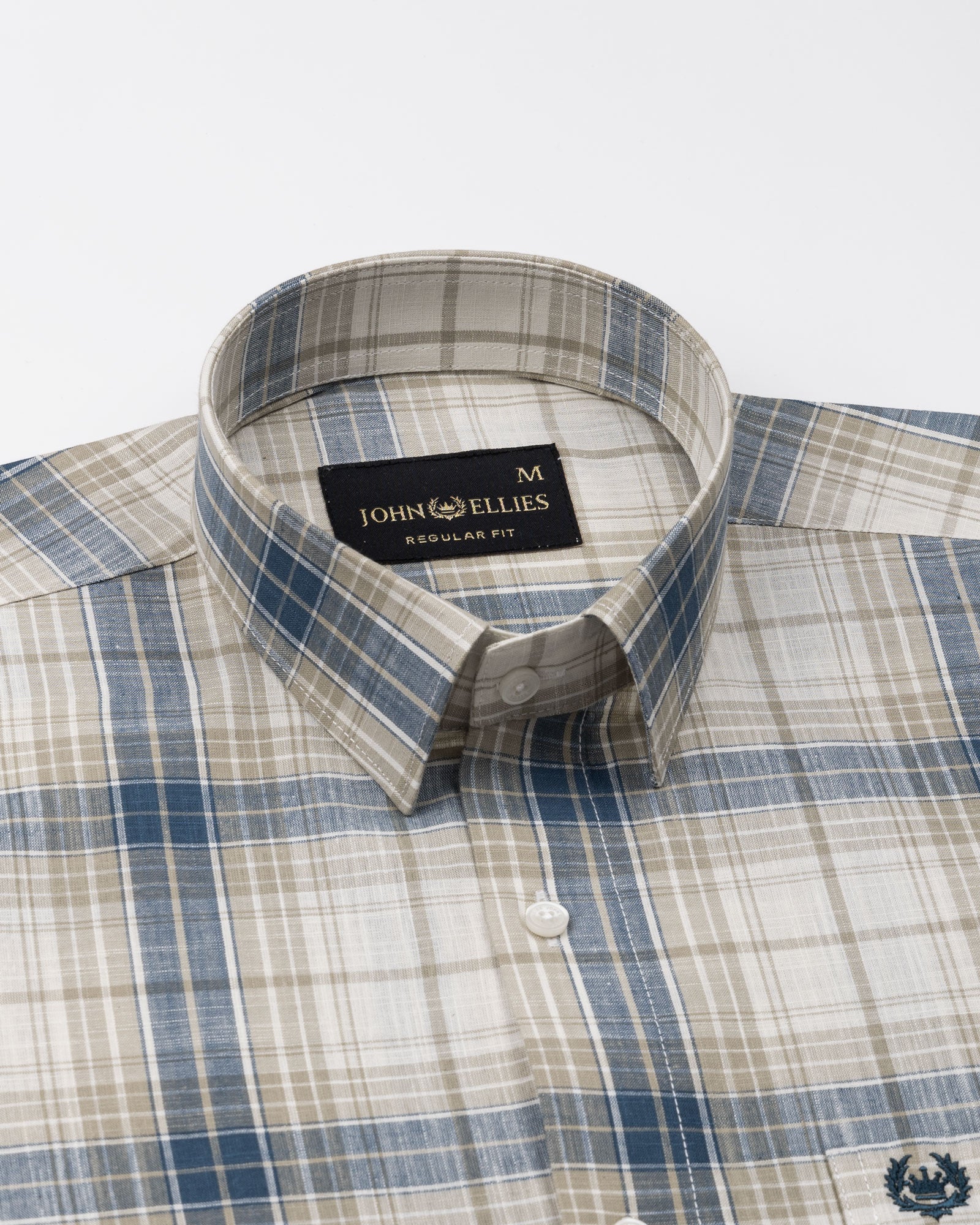 Vender Blue & Beige Check Linen Shirt - John Ellies