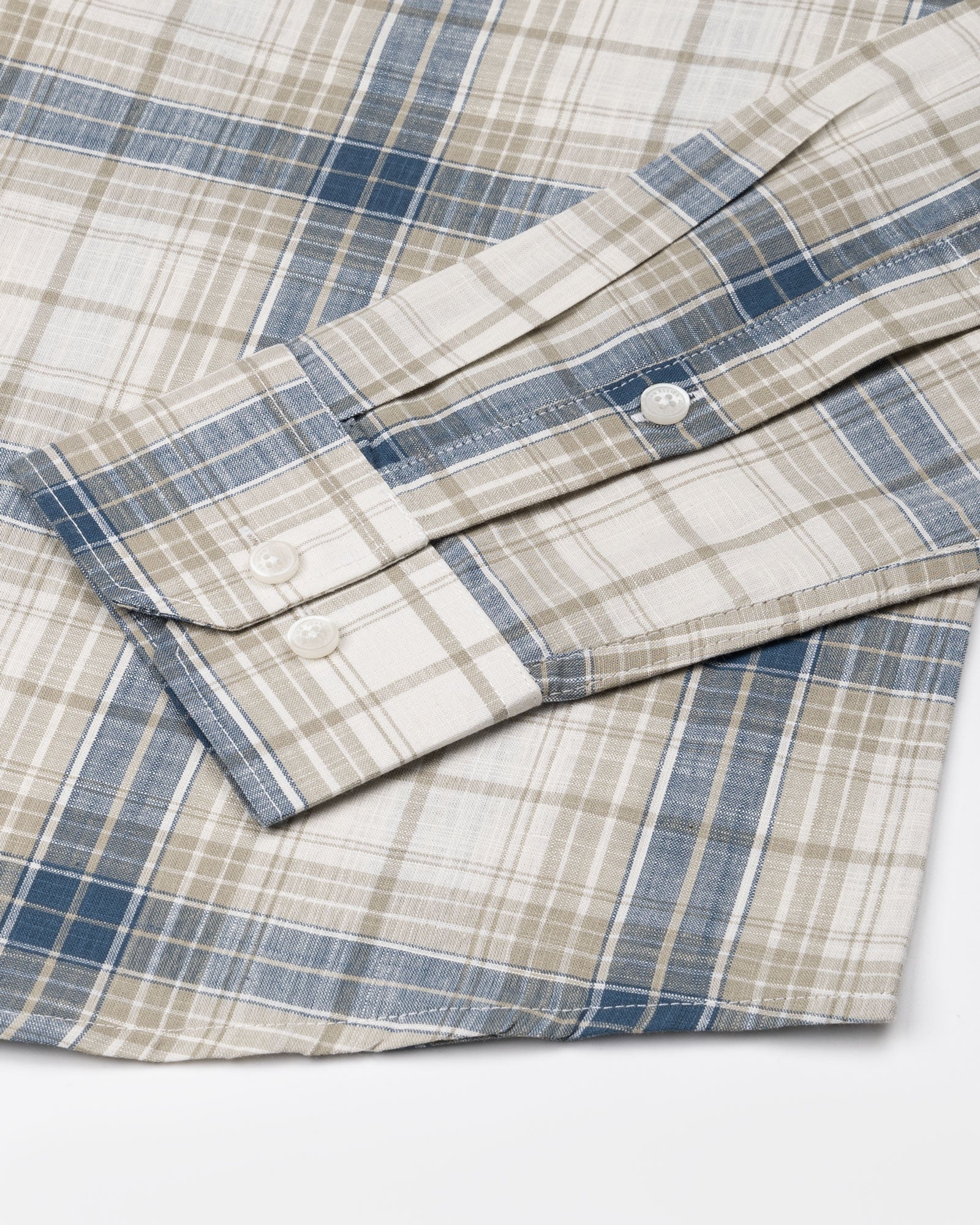 Vender Blue & Beige Check Linen Shirt - John Ellies