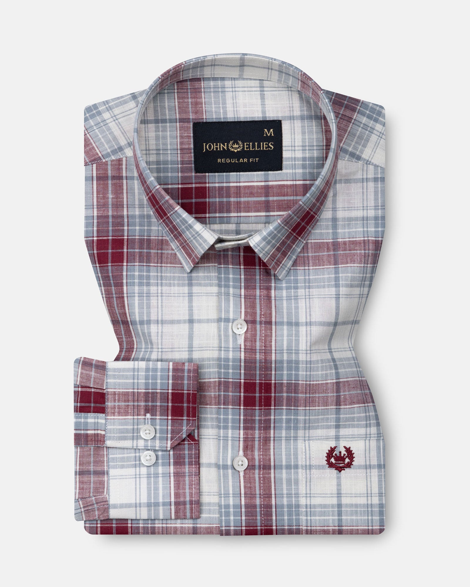 Vender Maroon & Grey Check Linen Shirt - John Ellies