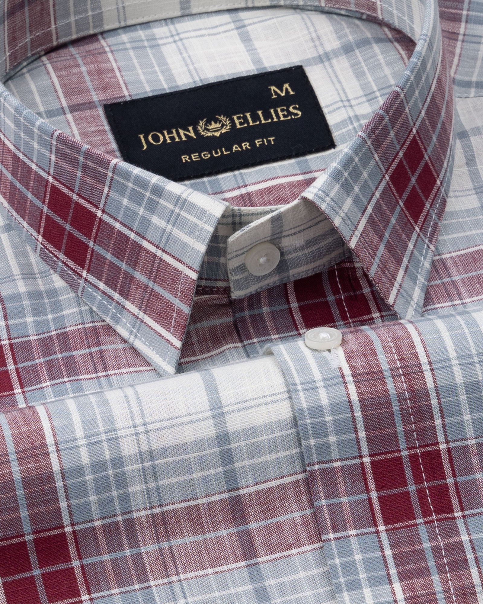 Vender Maroon & Grey Check Linen Shirt - John Ellies