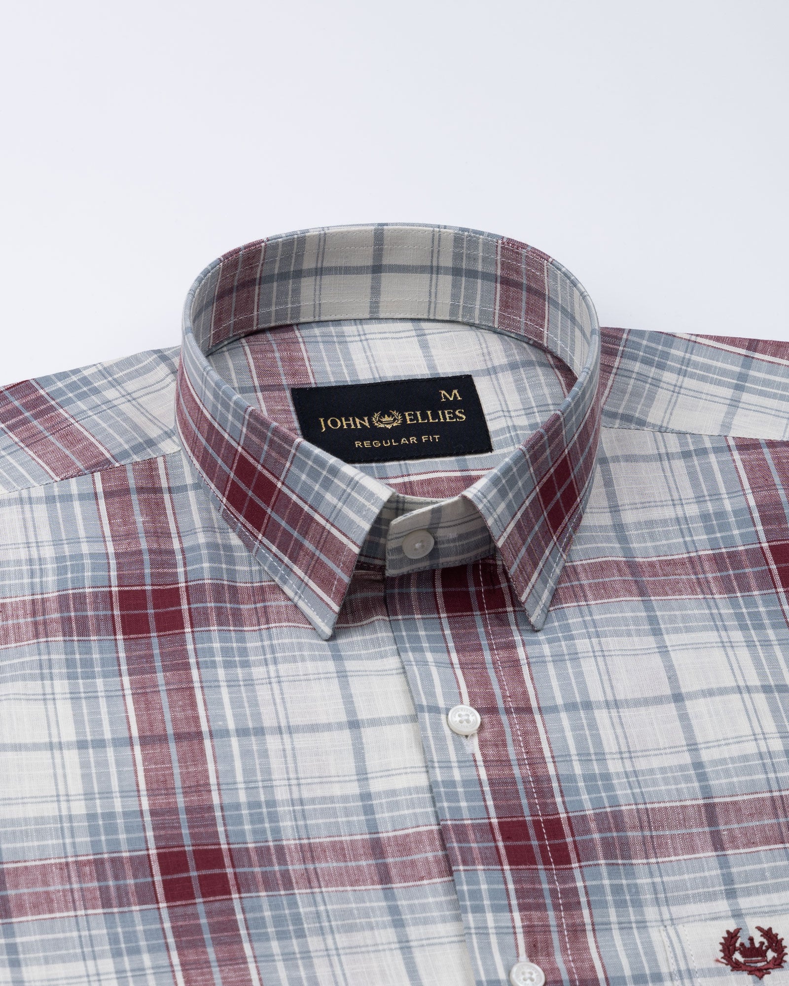 Vender Maroon & Grey Check Linen Shirt - John Ellies