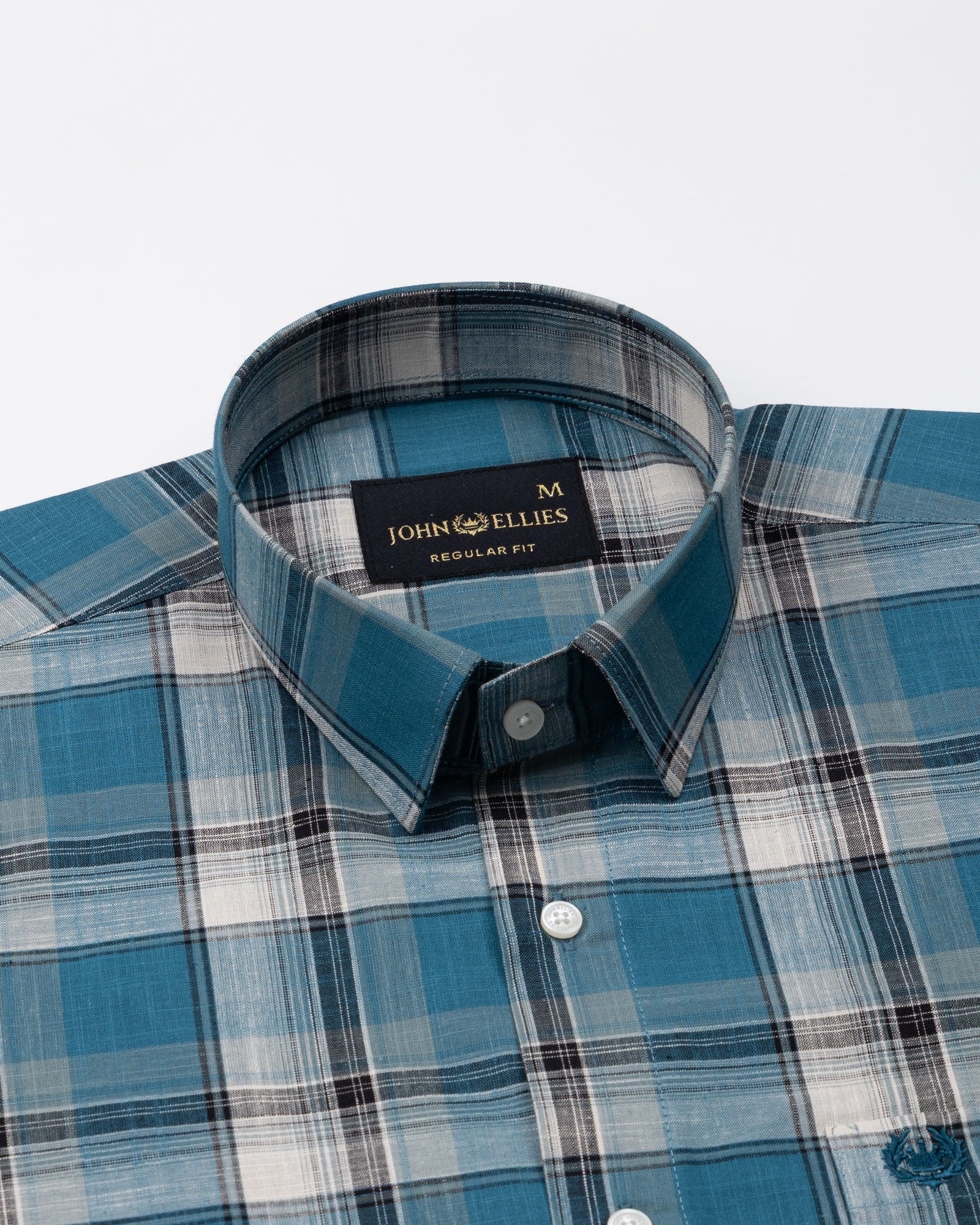 Vender Teal Check Linen Shirt - John Ellies