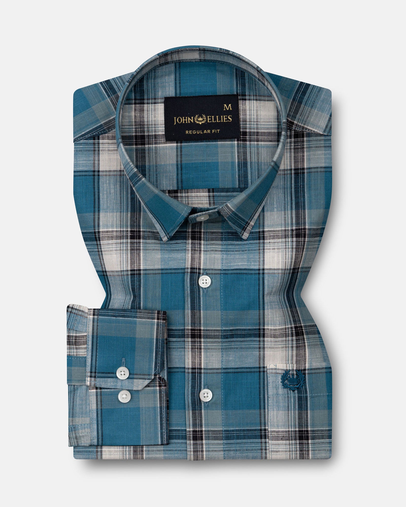 Vender Teal Check Linen Shirt - John Ellies