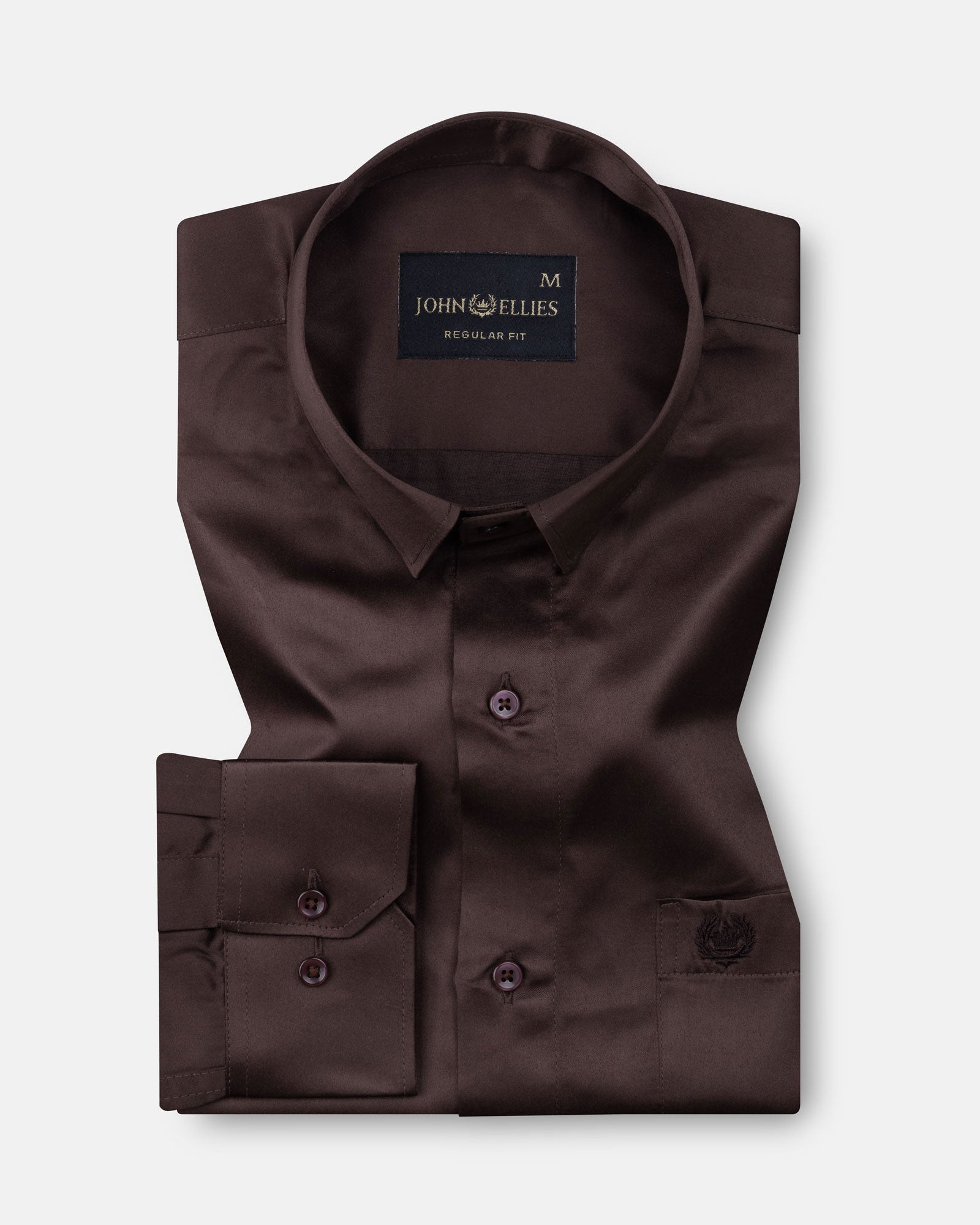Ellwood Brown Plain Satin Shirt - John Ellies