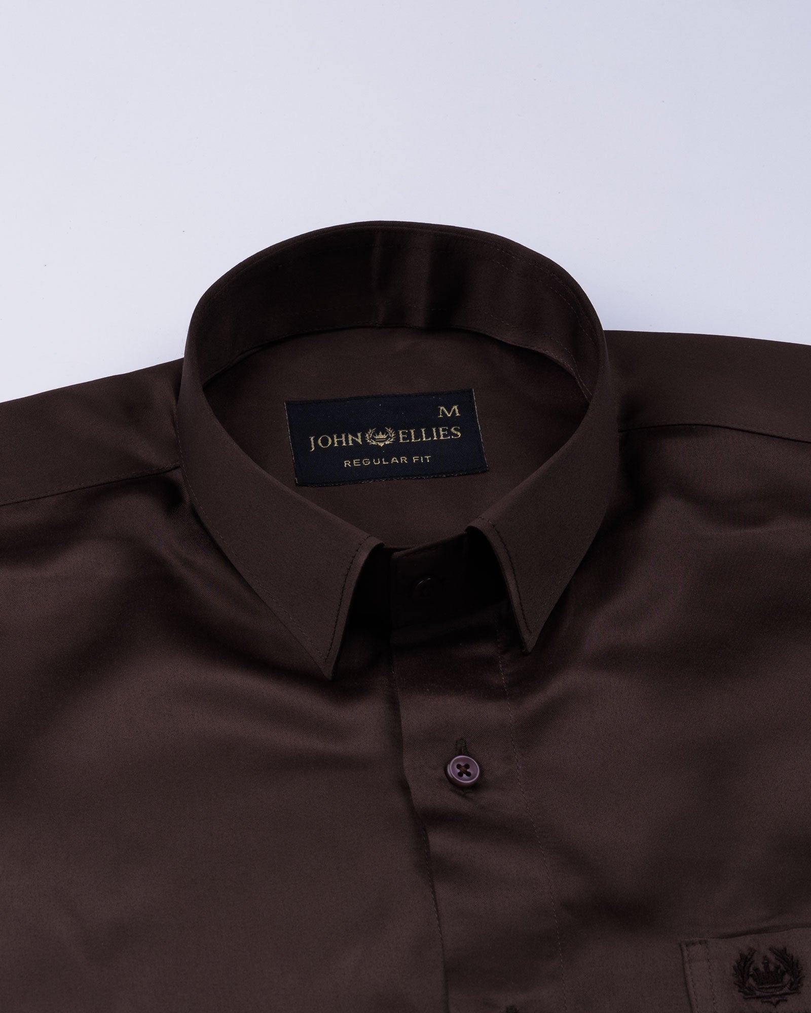 Ellwood Brown Plain Satin Shirt - John Ellies