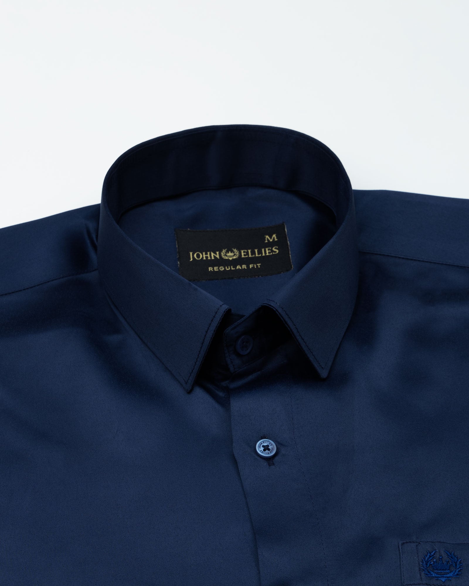 Ellwood Navy Blue Plain Satin Shirt - John Ellies