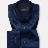 Ellwood Navy Blue Plain Satin Shirt - John Ellies
