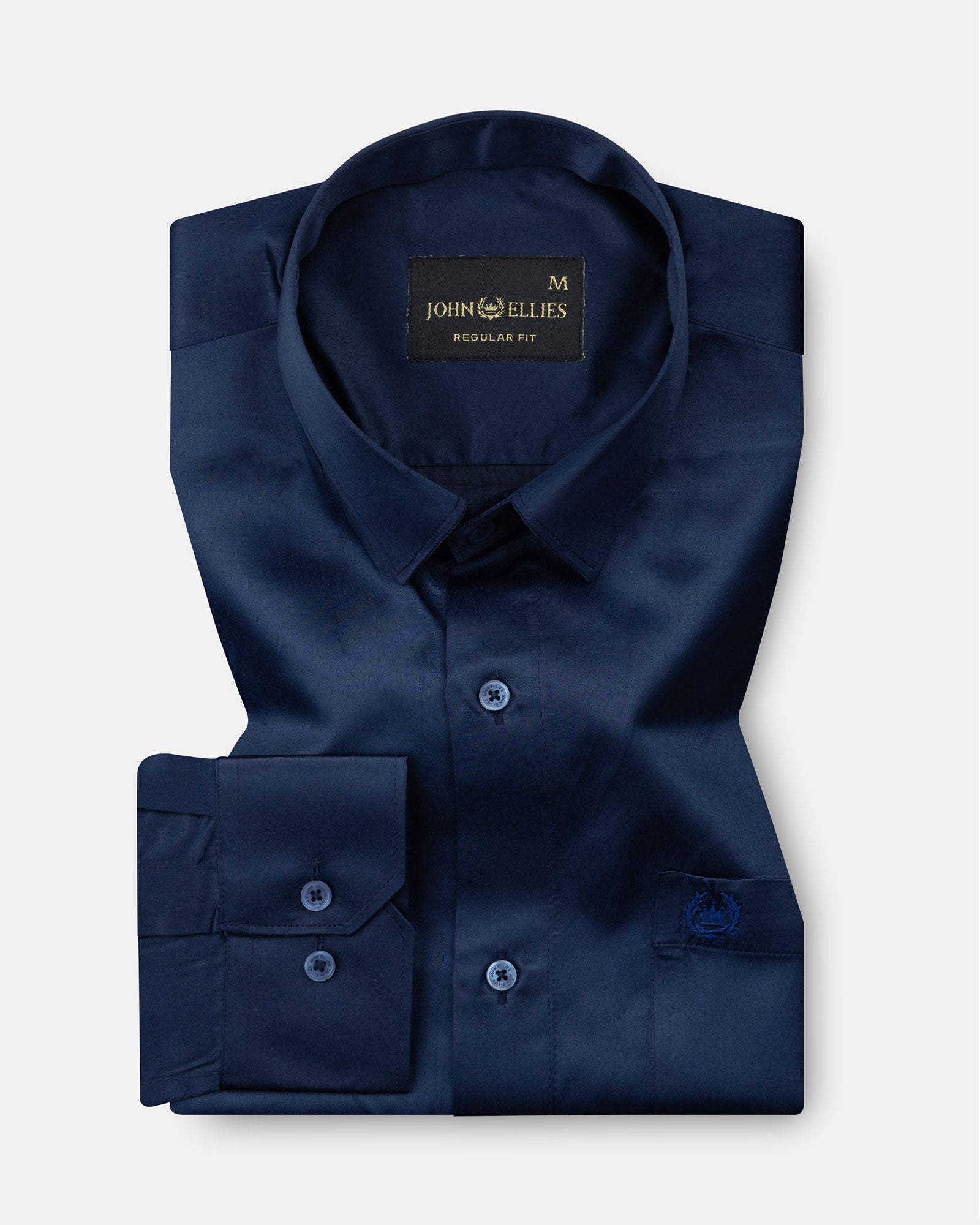 Ellwood Navy Blue Plain Satin Shirt - John Ellies