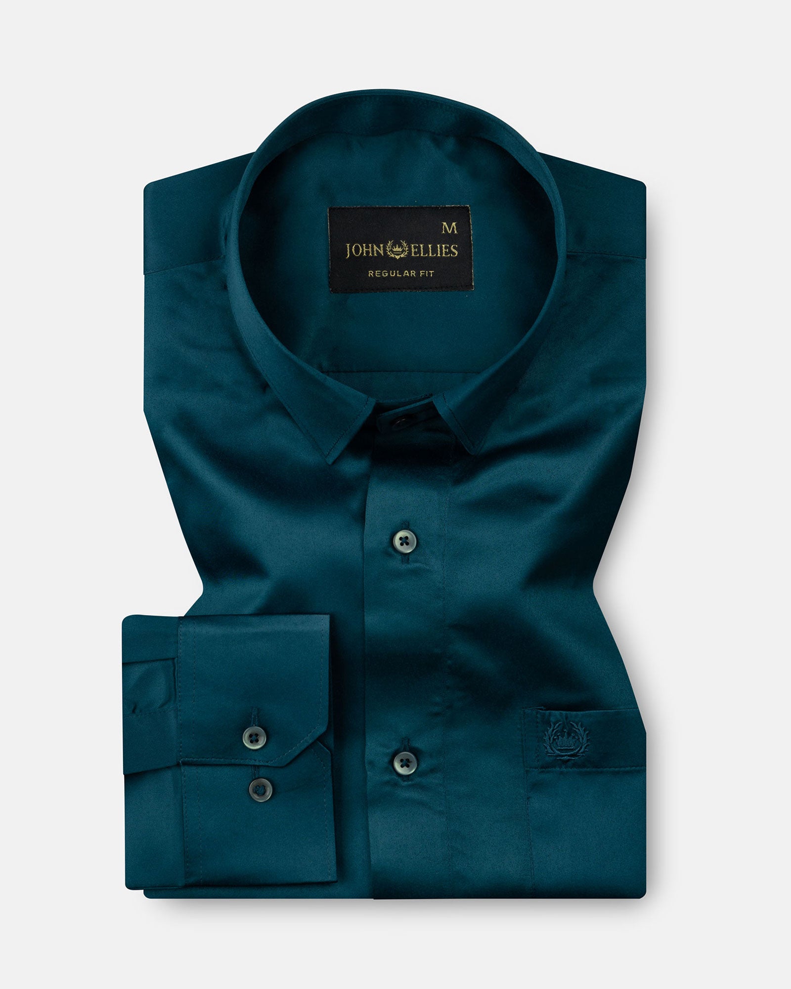 Ellwood Teal Plain Satin Shirt - John Ellies