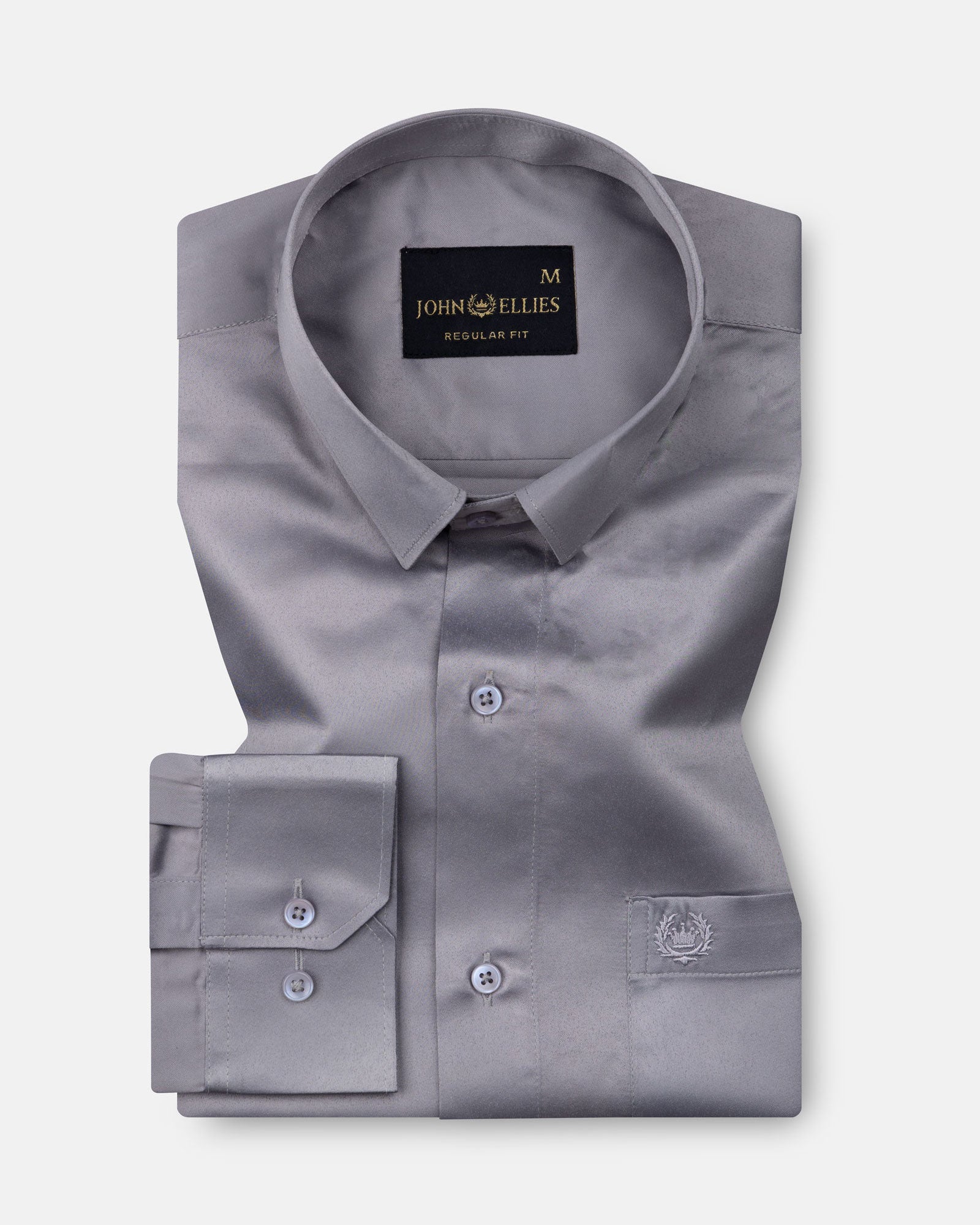 Ellwood Dusty Grey Plain Satin Shirt - John Ellies