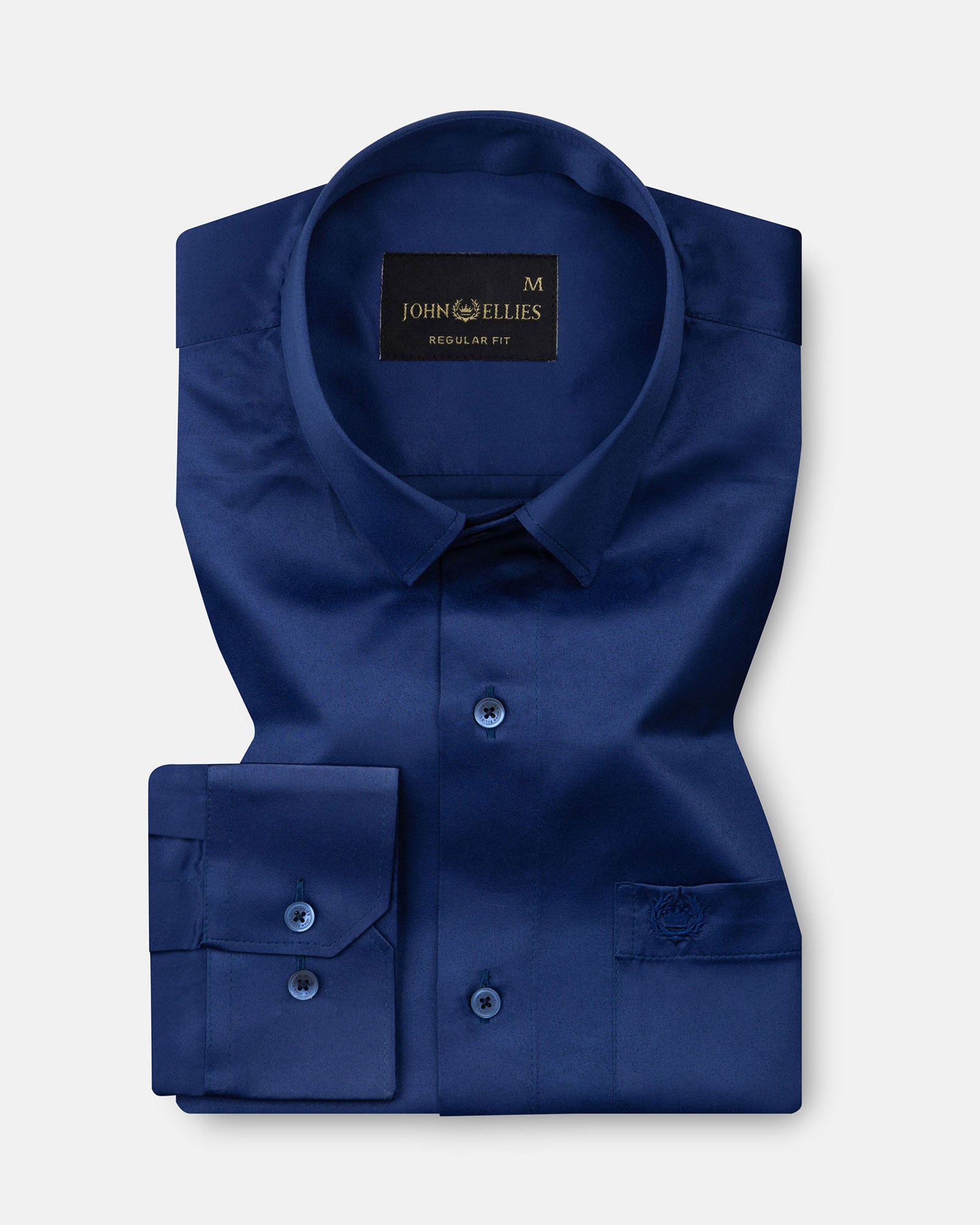 Ellwood Blue Plain Satin Shirt - John Ellies