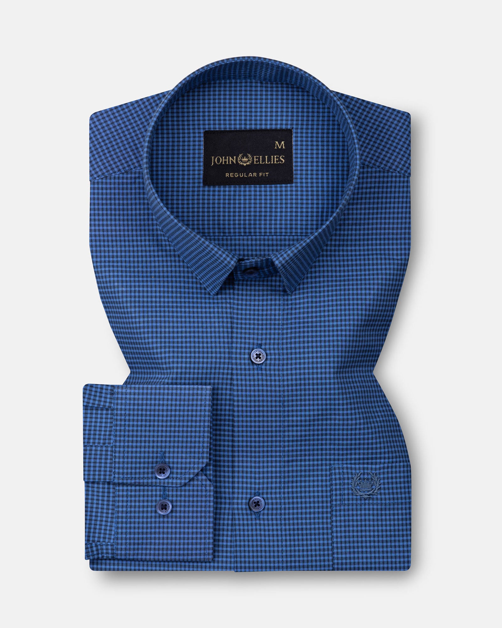 Zephar Blue Micro Check Cotton Shirt - John Ellies