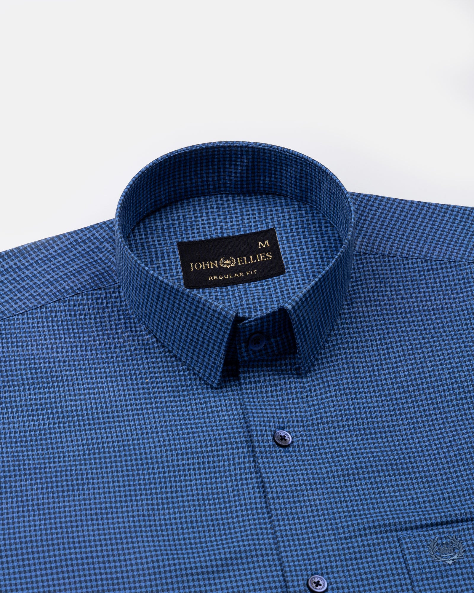 Zephar Blue Micro Check Cotton Shirt - John Ellies