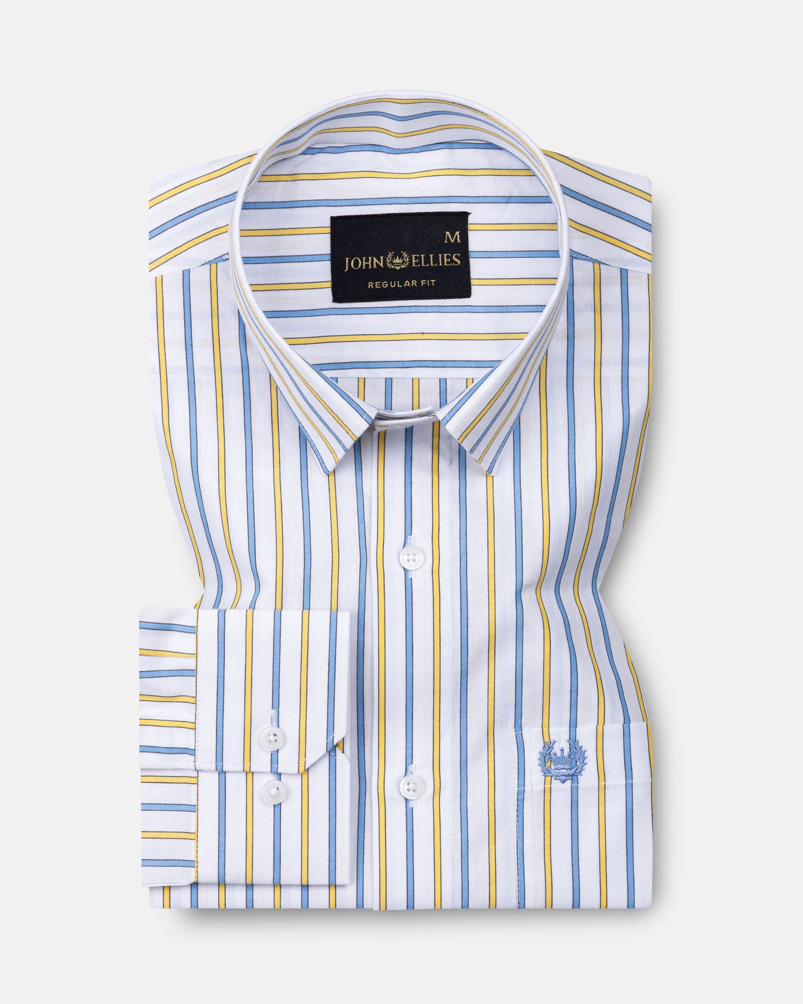 Breeze Blue & Yellow Stripes Cotton Shirt - John Ellies