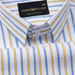 Breeze Blue & Yellow Stripes Cotton Shirt - John Ellies