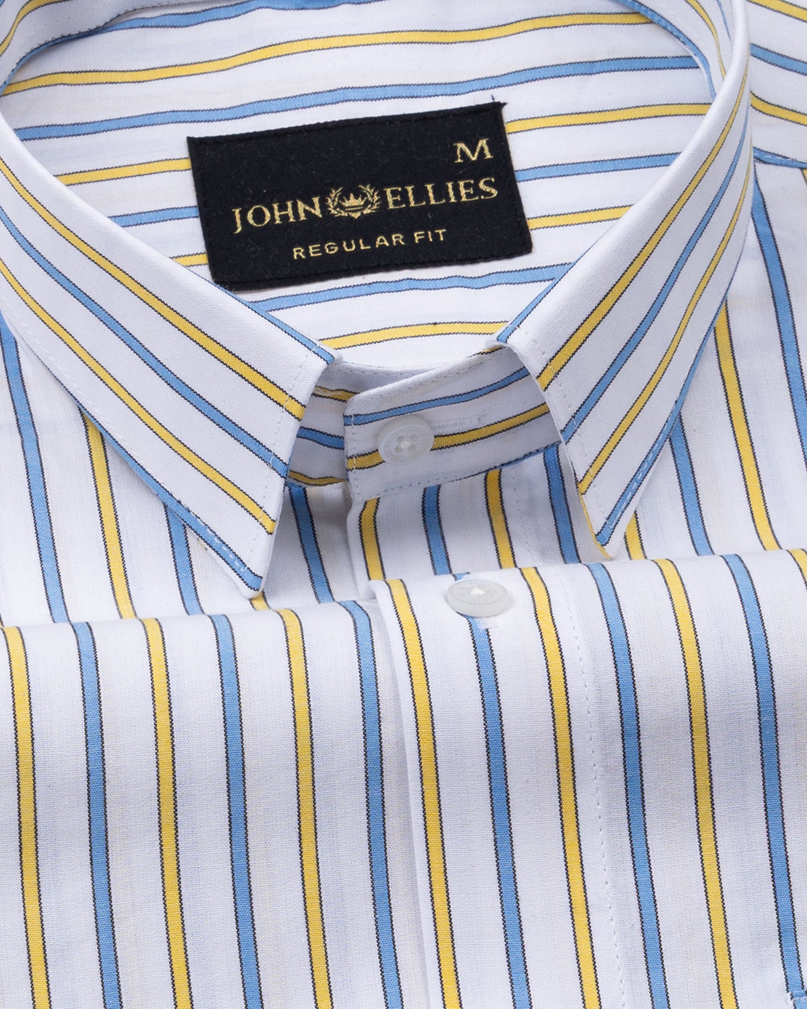 Breeze Blue & Yellow Stripes Cotton Shirt - John Ellies