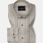 Solece Beige Stripe Button Down Linen Shirt - John Ellies