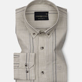 Solece Beige Stripe Button Down Linen Shirt - John Ellies
