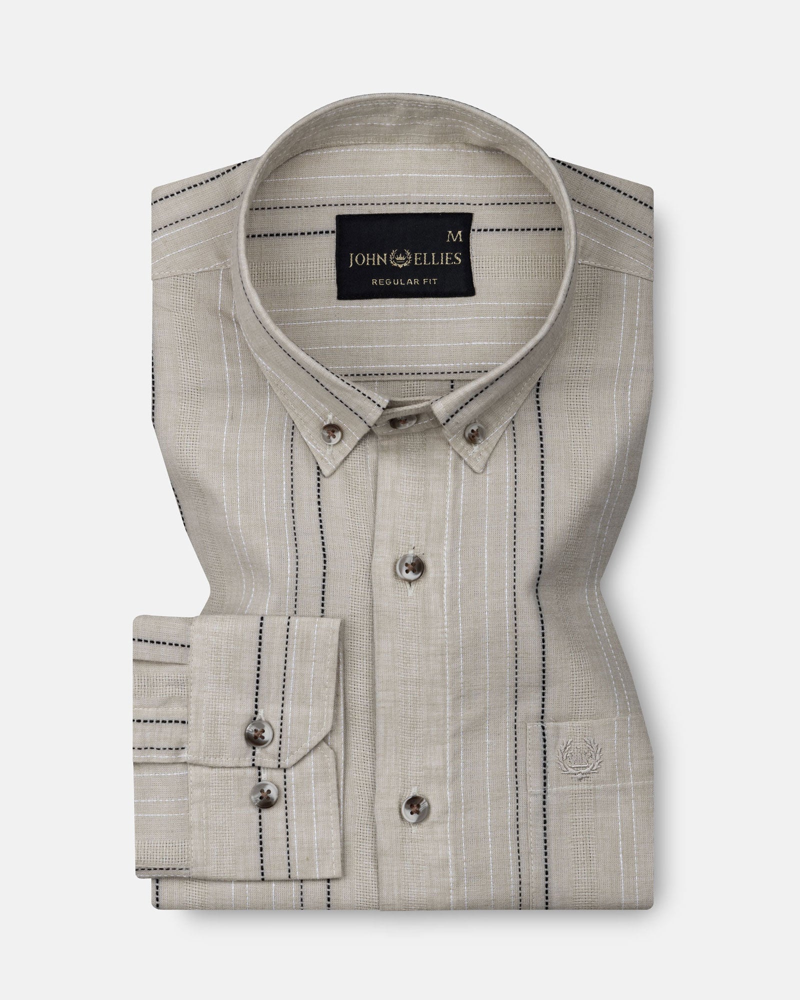 Solece Beige Stripe Button Down Linen Shirt - John Ellies