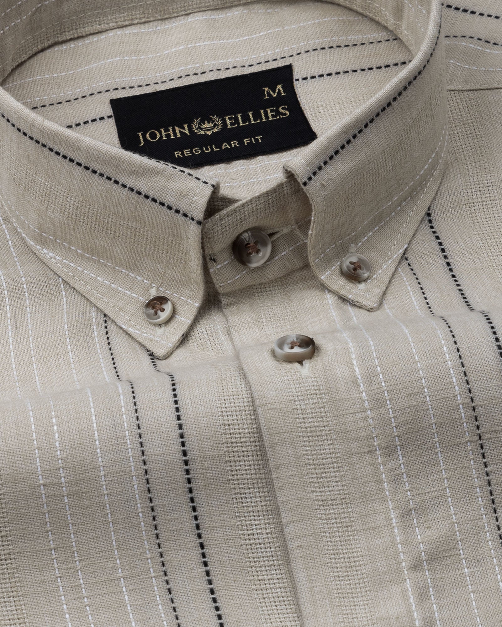 Solece Beige Stripe Button Down Linen Shirt - John Ellies