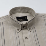 Solece Beige Stripe Button Down Linen Shirt - John Ellies