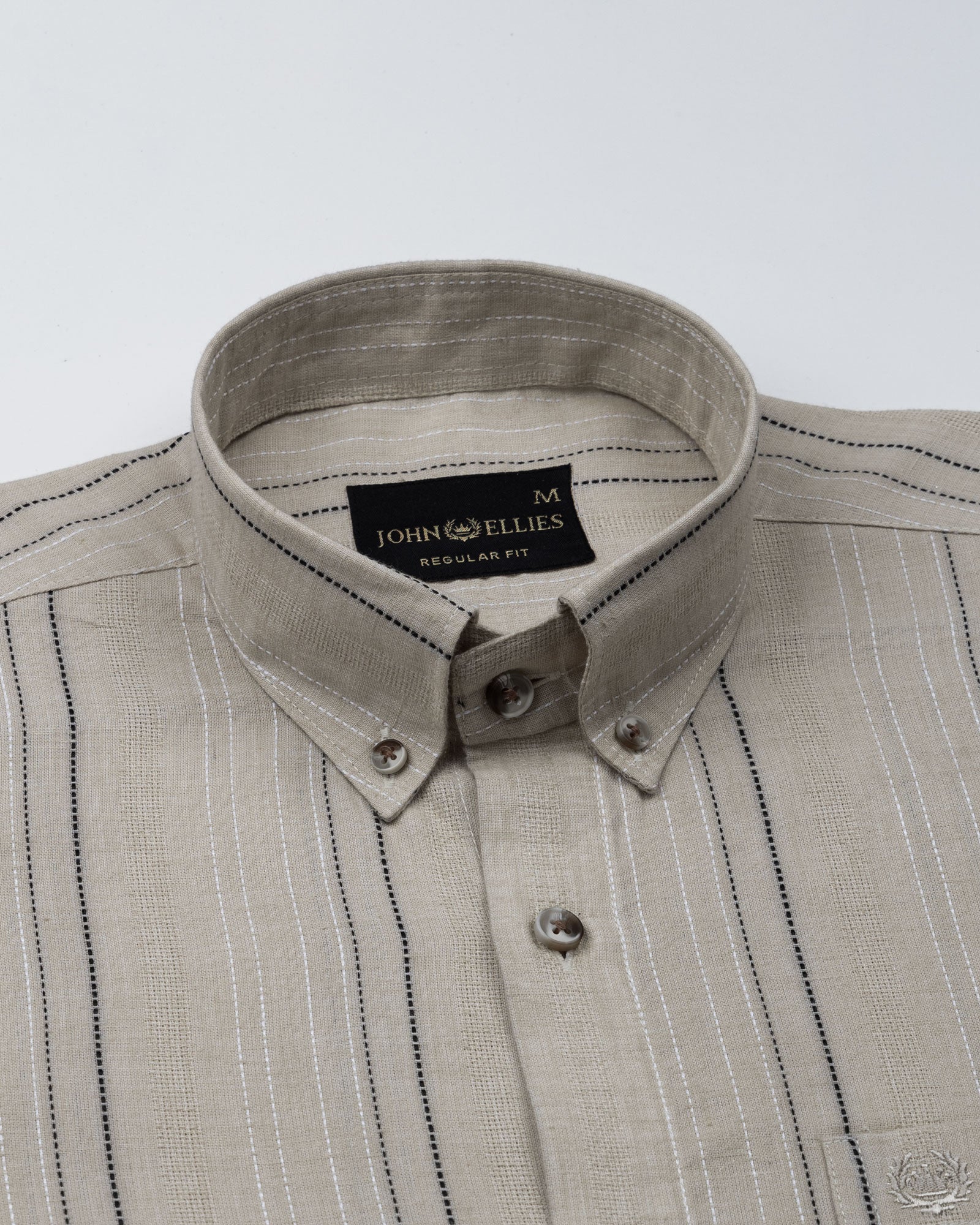 Solece Beige Stripe Button Down Linen Shirt - John Ellies