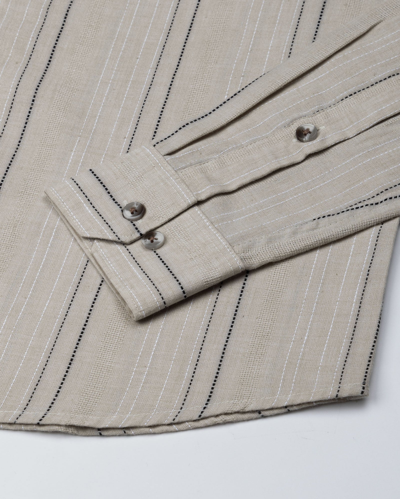 Solece Beige Stripe Button Down Linen Shirt - John Ellies