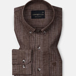 Solece Brown Stripe Button Down Linen Shirt - John Ellies