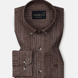 Solece Brown Stripe Button Down Linen Shirt - John Ellies