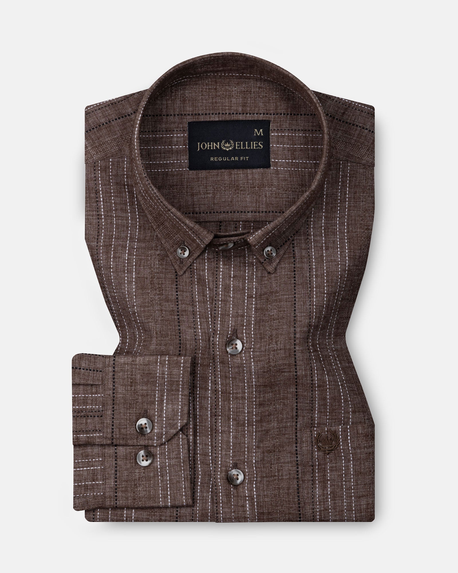 Solece Brown Stripe Button Down Linen Shirt - John Ellies