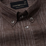 Solece Brown Stripe Button Down Linen Shirt - John Ellies