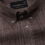 Solece Brown Stripe Button Down Linen Shirt - John Ellies