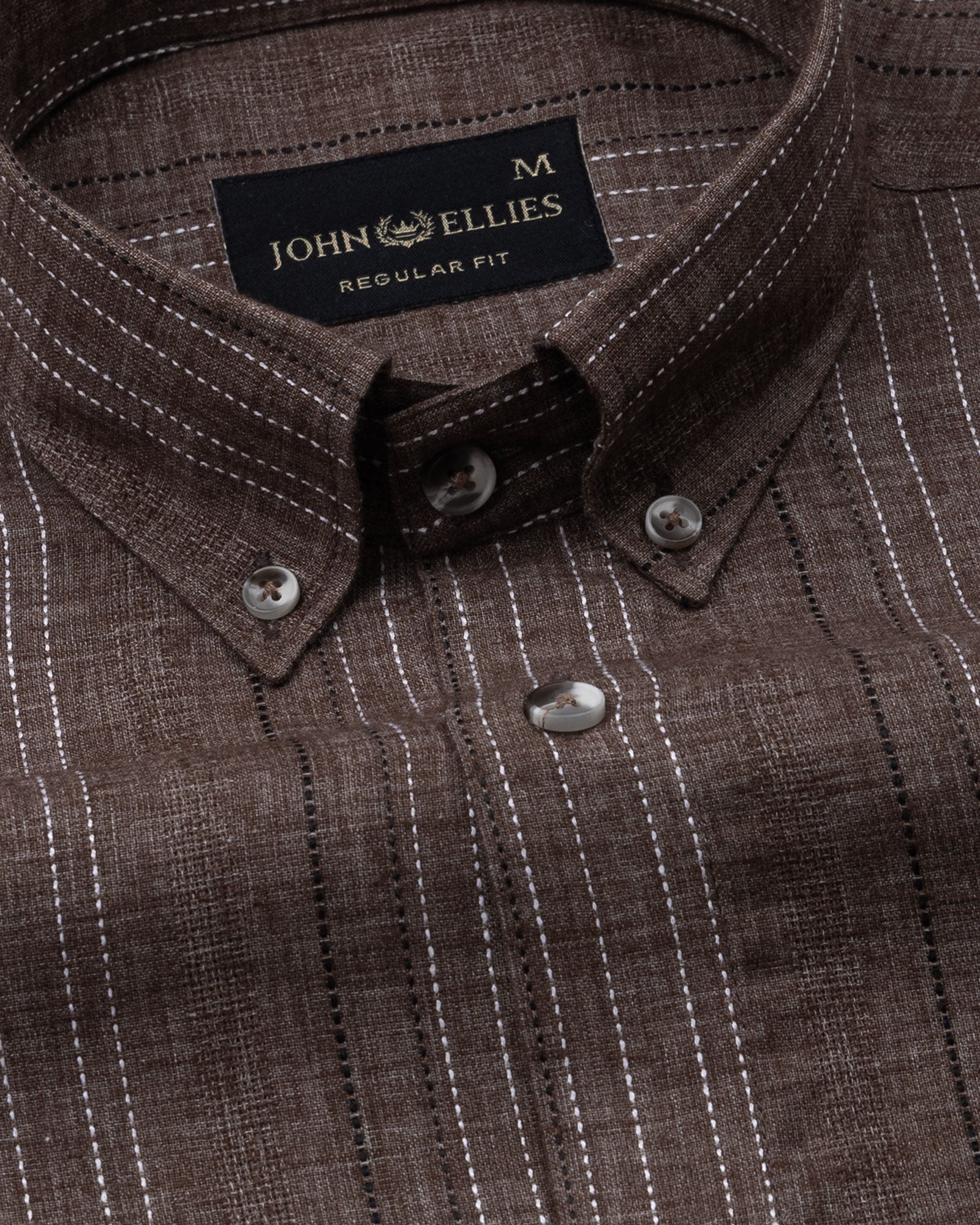 Solece Brown Stripe Button Down Linen Shirt - John Ellies