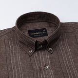 Solece Brown Stripe Button Down Linen Shirt - John Ellies
