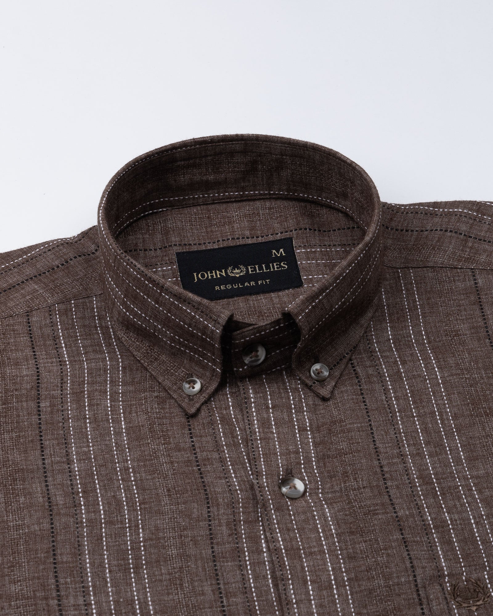 Solece Brown Stripe Button Down Linen Shirt - John Ellies