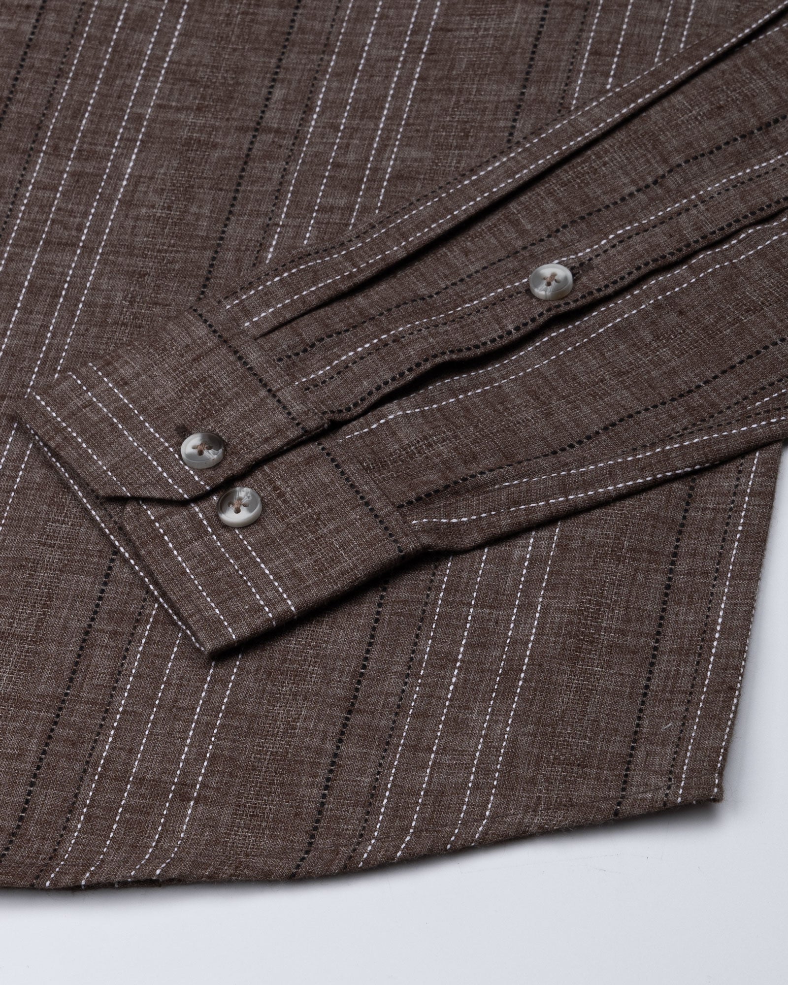 Solece Brown Stripe Button Down Linen Shirt - John Ellies