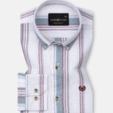 Solece Maroon Stripe Button Down Linen Shirt - John Ellies