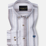 Solece Tan Stripe Button Down Linen Shirt - John Ellies