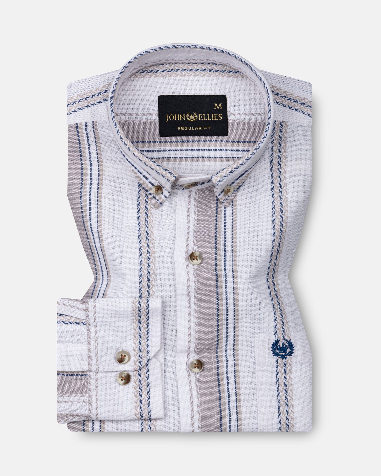 Solece Tan Stripe Button Down Linen Shirt - John Ellies