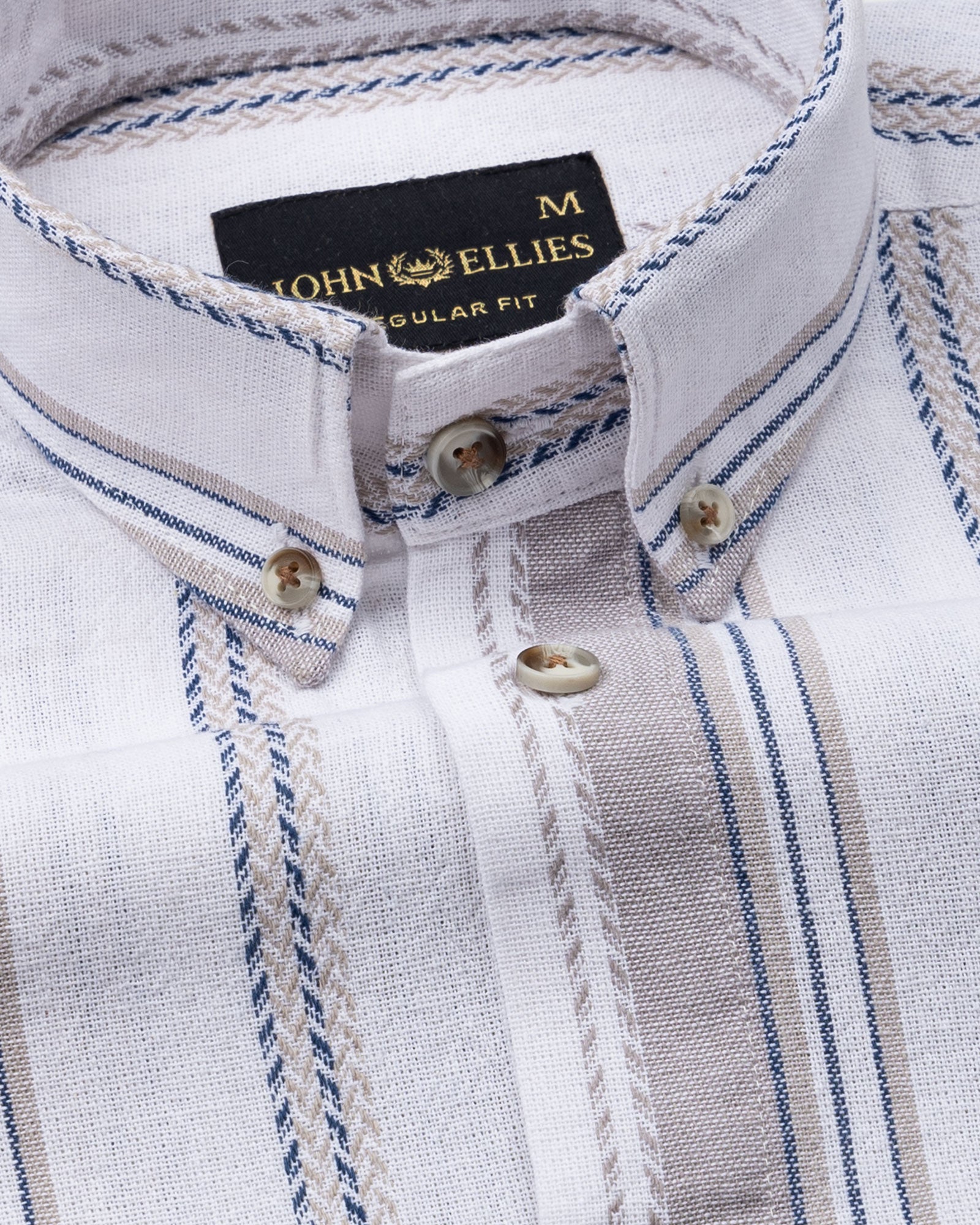 Solece Tan Stripe Button Down Linen Shirt - John Ellies
