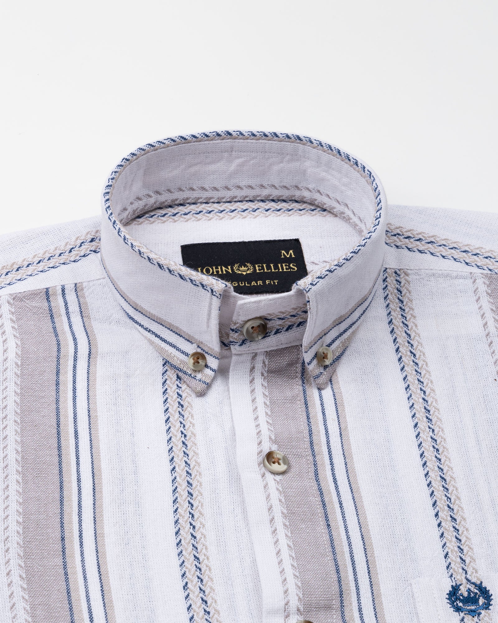 Solece Tan Stripe Button Down Linen Shirt - John Ellies