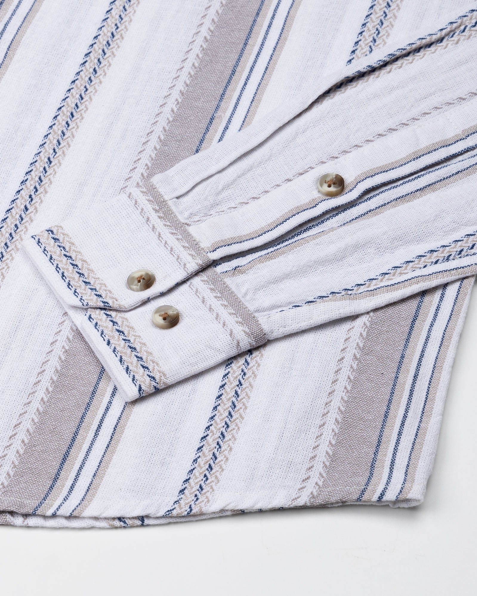 Solece Tan Stripe Button Down Linen Shirt - John Ellies