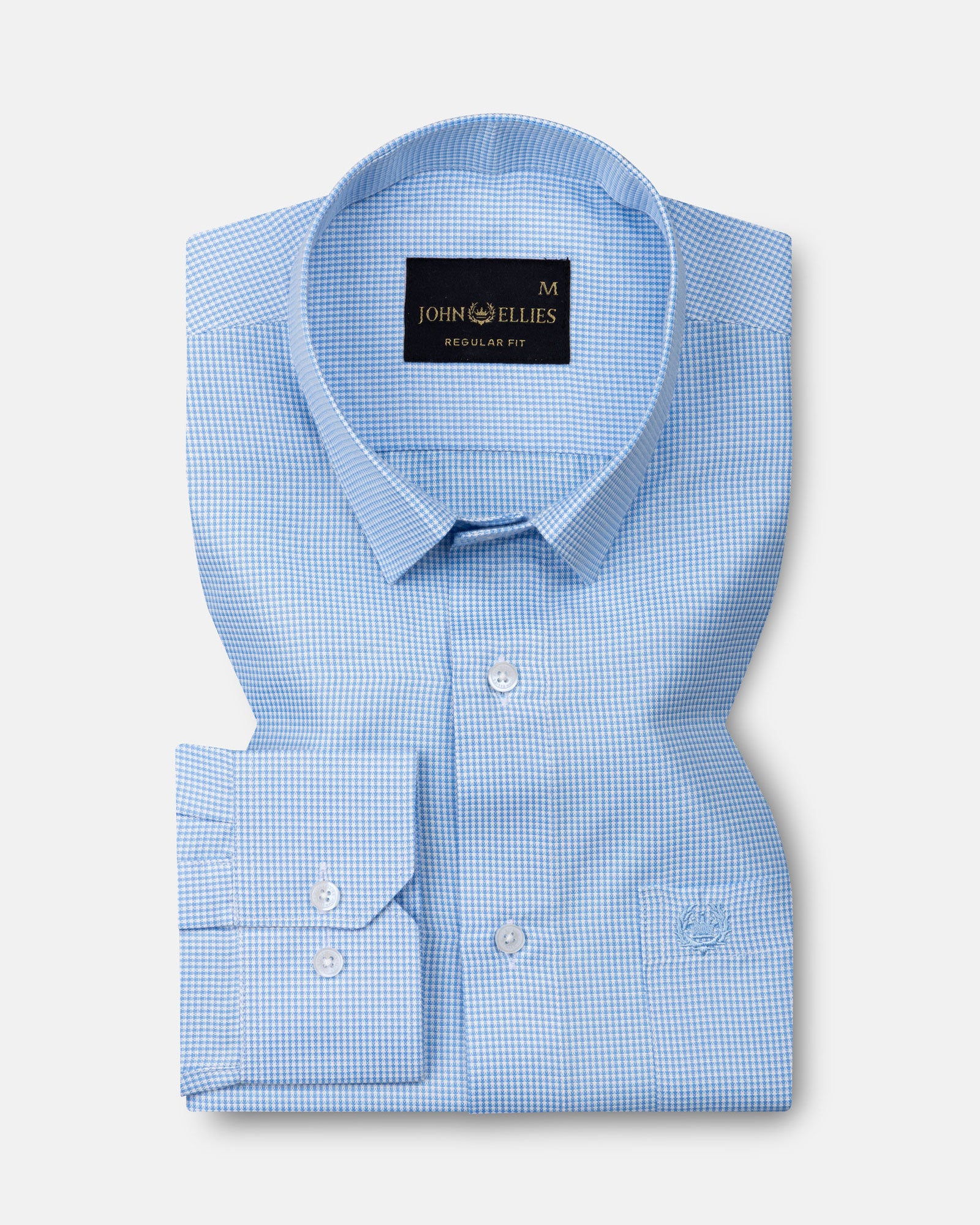 Haston Sky Blue Micro Check Oxford Cotton Shirt - John Ellies