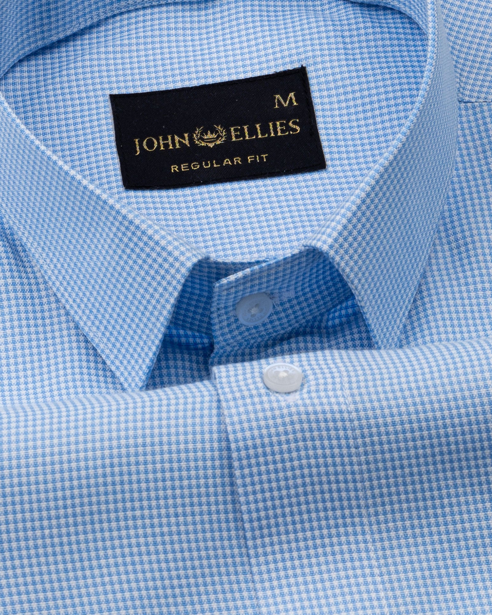 Haston Sky Blue Micro Check Oxford Cotton Shirt - John Ellies